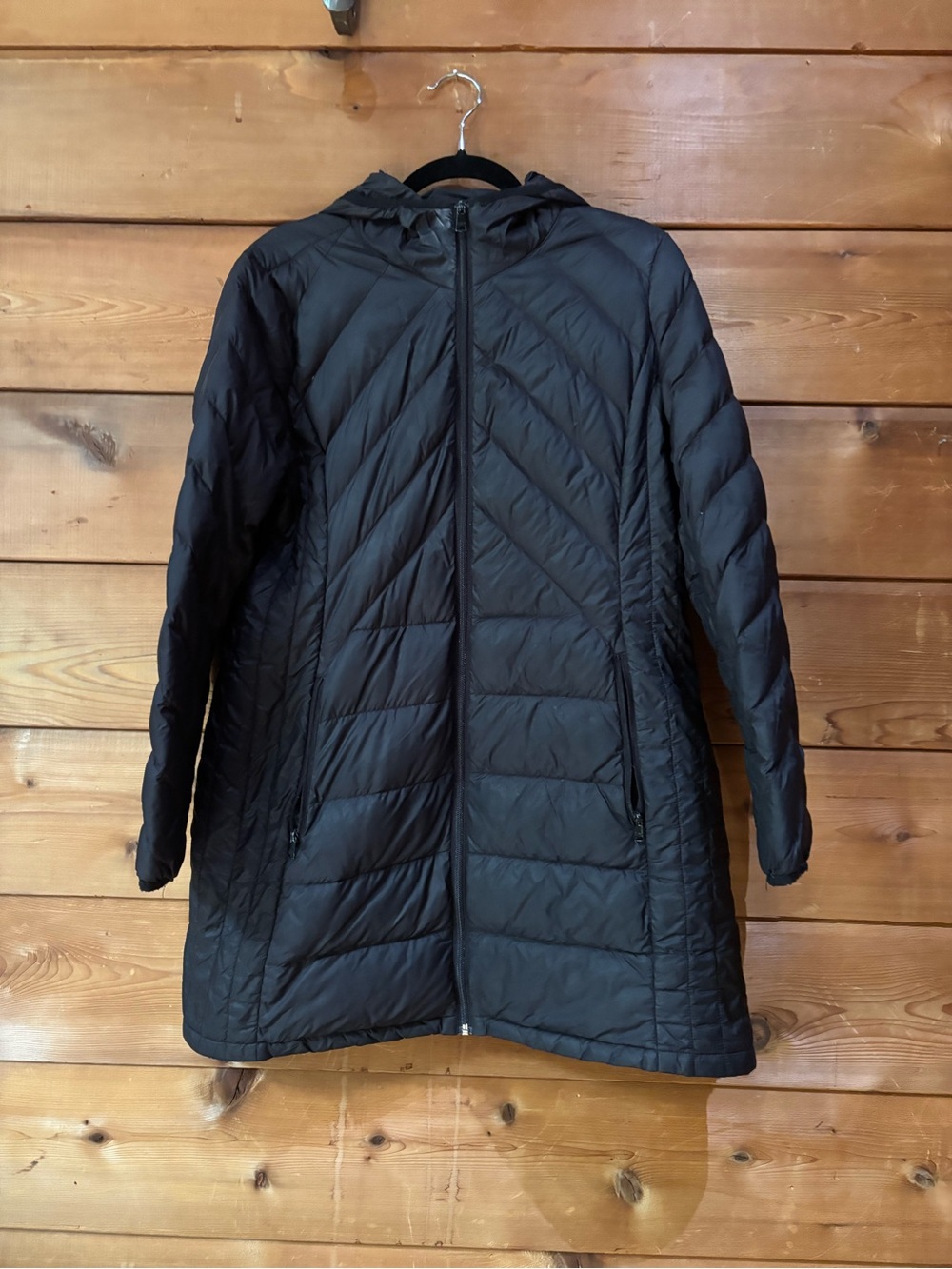 London Fog Black Hooded Quilted Long Puffer Coat